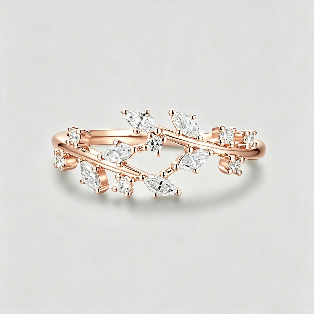 Nature Inspired moissanite | Diamonds Leaf branch stacking Gold wedding ring