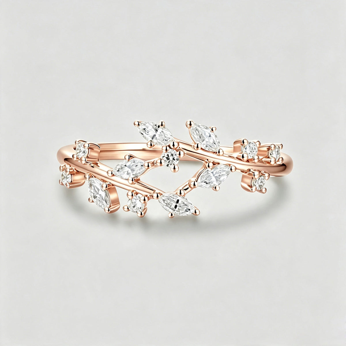 Nature Inspired moissanite | Diamonds Leaf branch stacking Gold wedding ring