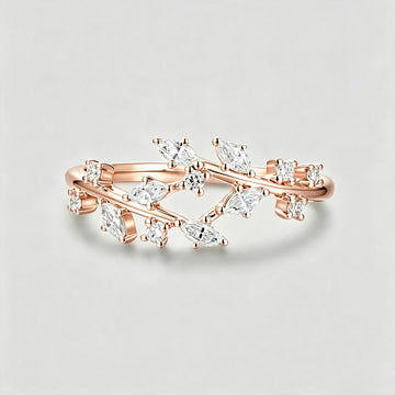 Nature Inspired moissanite | Diamonds Leaf branch stacking Gold wedding ring