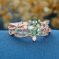 Oval Cut Moss Agate Cluster Engagement ring Bridal Set
