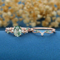 Oval Cut Moss Agate Cluster Engagement ring Bridal Set