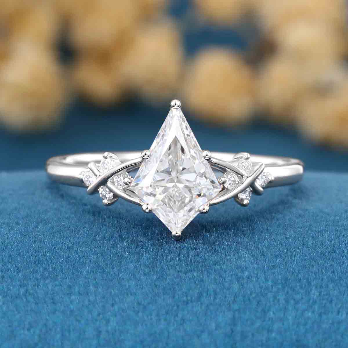 1.0CT~5.0CT Kite cut Cluster Lab Grown Diamond Engagement Ring