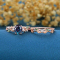Oval Cut Alexandrite Engagement ring + Nature Inspired Moss agate Wedding Bridal Set