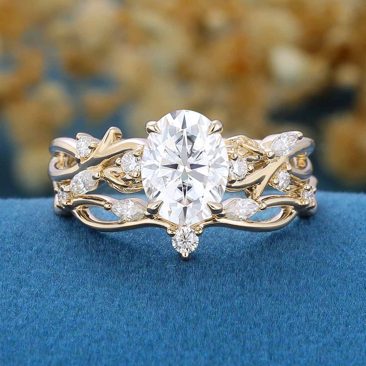 1.0ct~5.0ct Oval Cut Moissanite Cluster Engagement ring Bridal Set