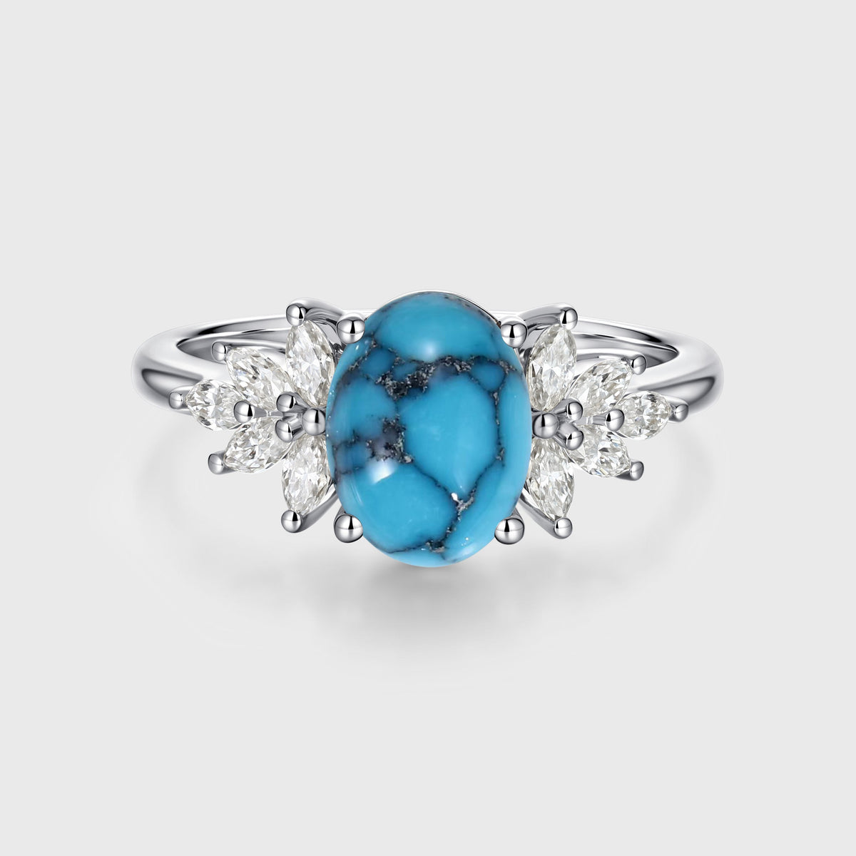 1.5Carat Oval Cut Turquoise Cluster Engagement Ring