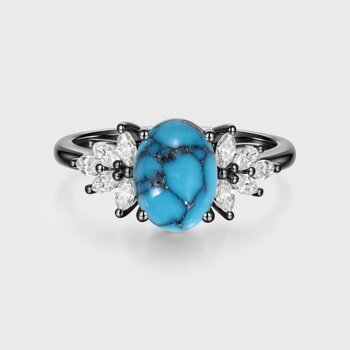 1.5Carat Oval Cut Turquoise Cluster Engagement Ring