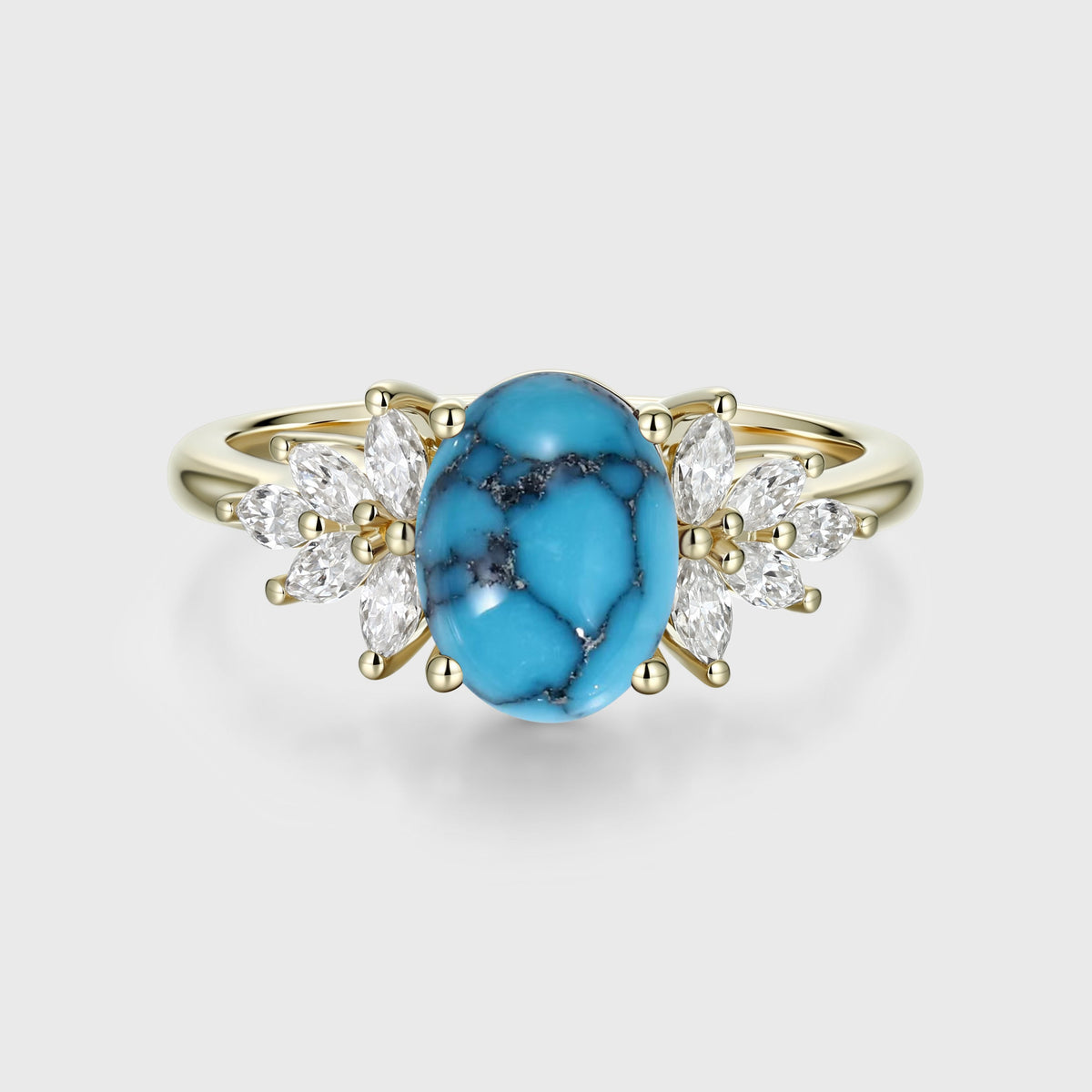 1.5Carat Oval Cut Turquoise Cluster Engagement Ring