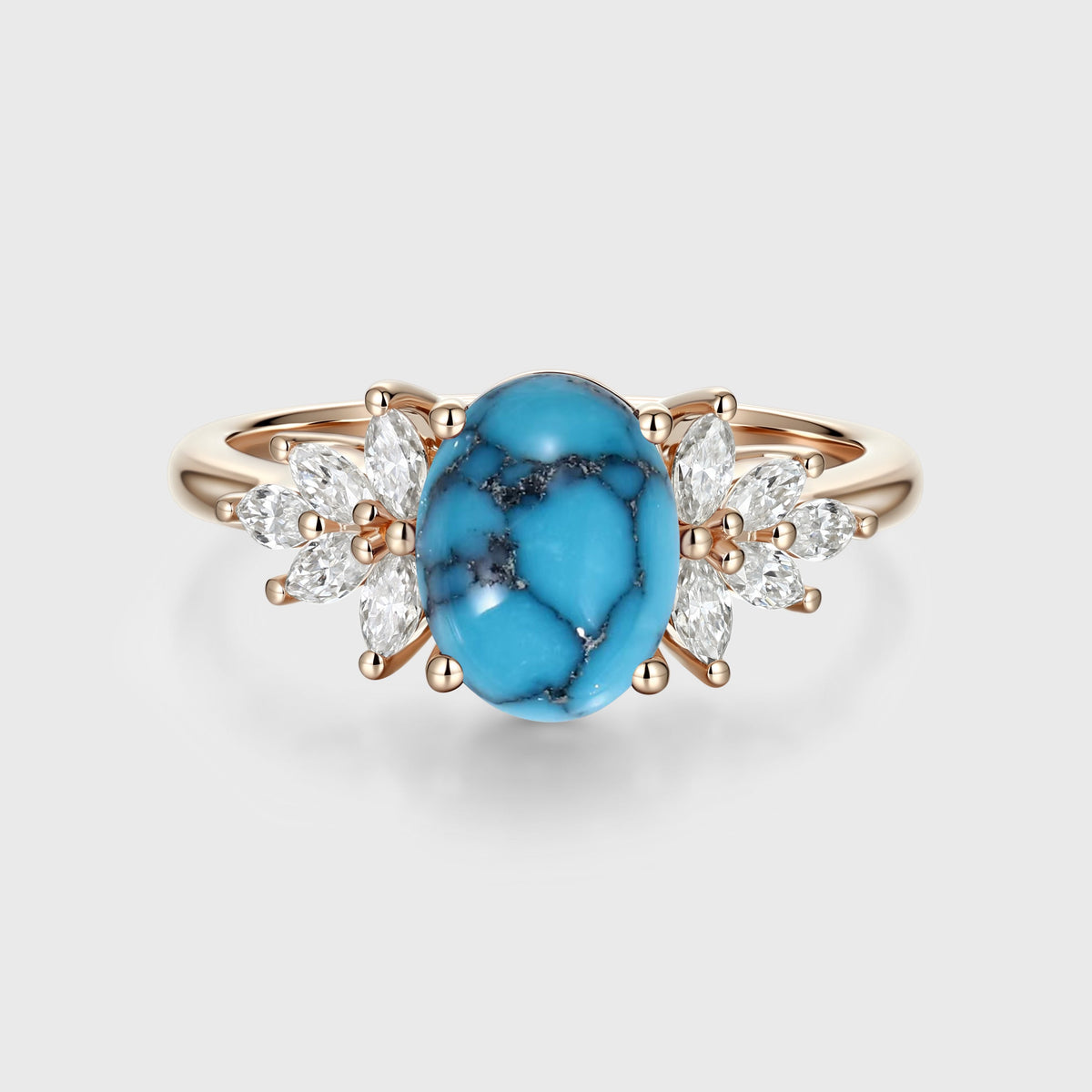 1.5Carat Oval Cut Turquoise Cluster Engagement Ring