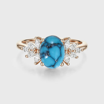 1.5Carat Oval Cut Turquoise Cluster Engagement Ring