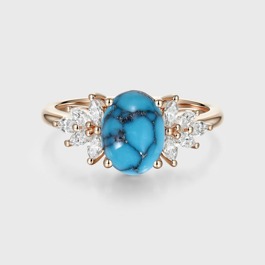 1.5Carat Oval Cut Turquoise Cluster Engagement Ring
