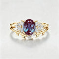 1.5Carat Oval Lab Alexandrite Cluster Engagement Ring Bridal Set