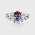 1.5Carat Oval Lab Alexandrite Cluster Engagement Ring Bridal Set