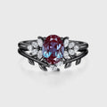1.5Carat Oval Lab Alexandrite Cluster Engagement Ring Bridal Set