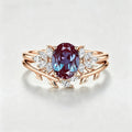 1.5Carat Oval Lab Alexandrite Cluster Engagement Ring Bridal Set