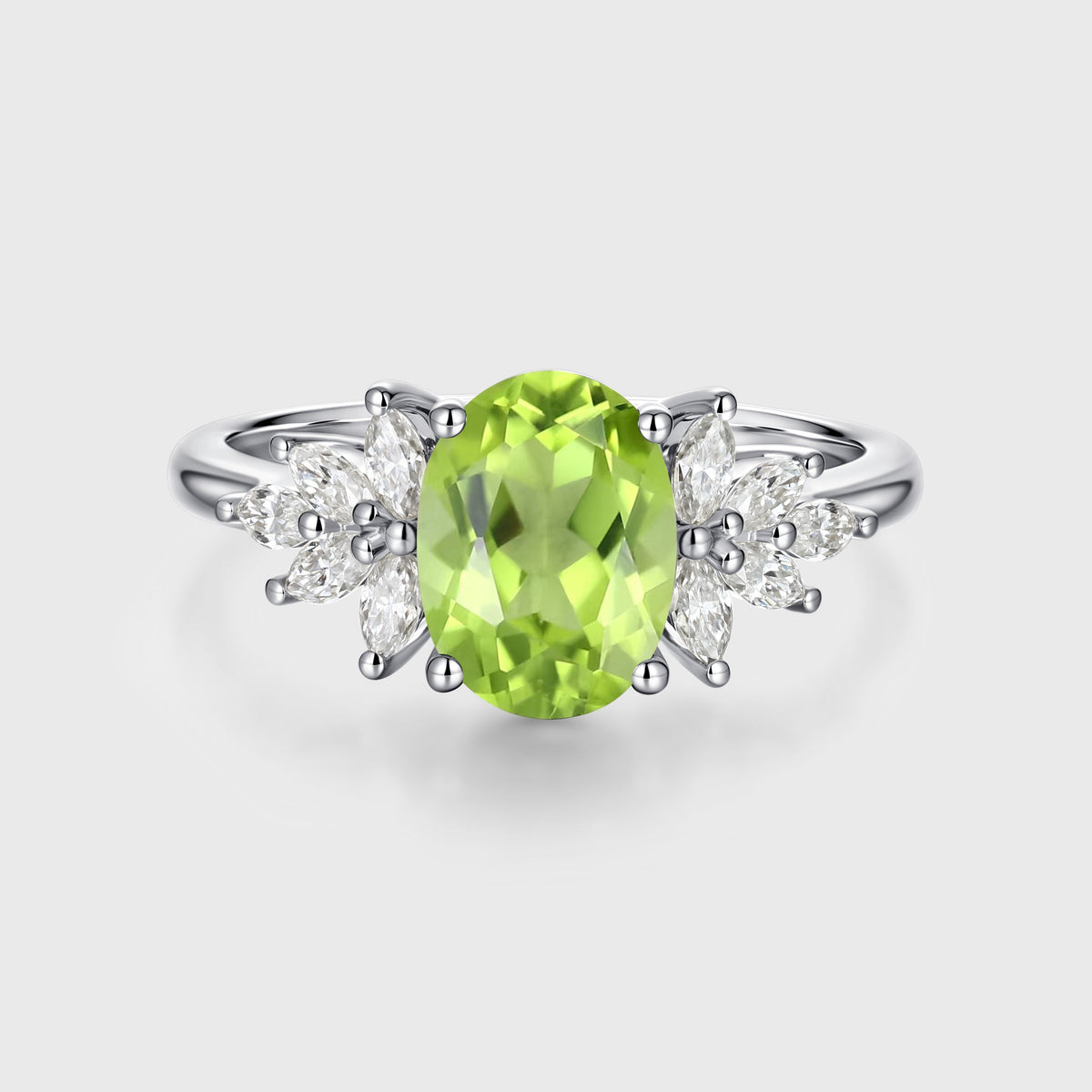 1.5Carat Oval cut Olivine Cluster Engagement Ring