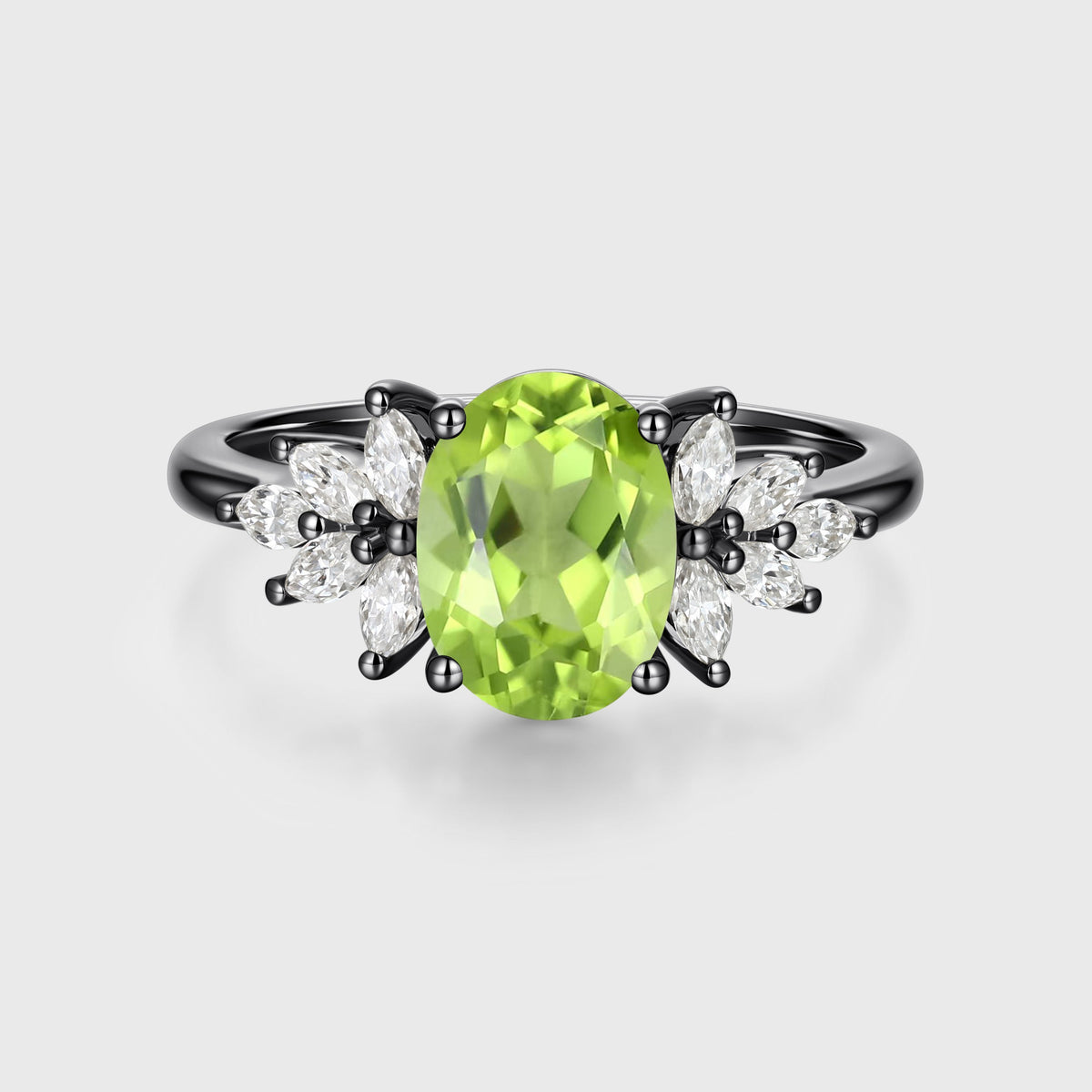 1.5Carat Oval cut Olivine Cluster Engagement Ring
