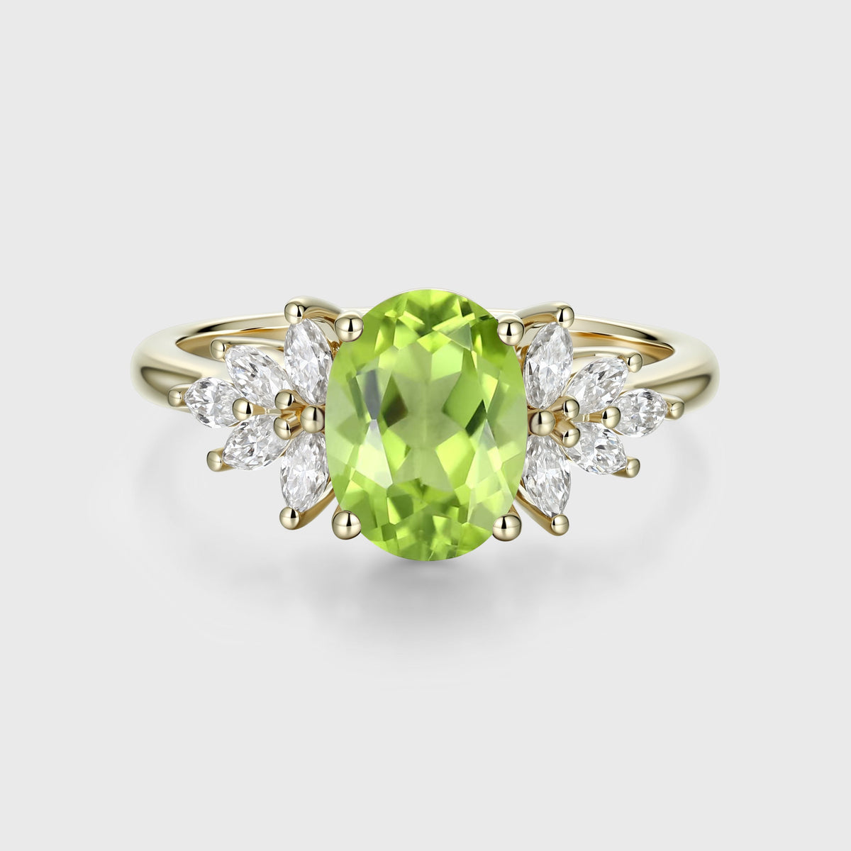 1.5Carat Oval cut Olivine Cluster Engagement Ring