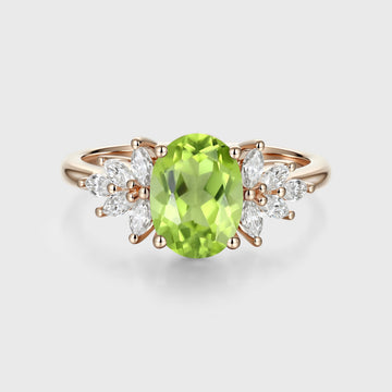 1.5Carat Oval cut Olivine Cluster Engagement Ring
