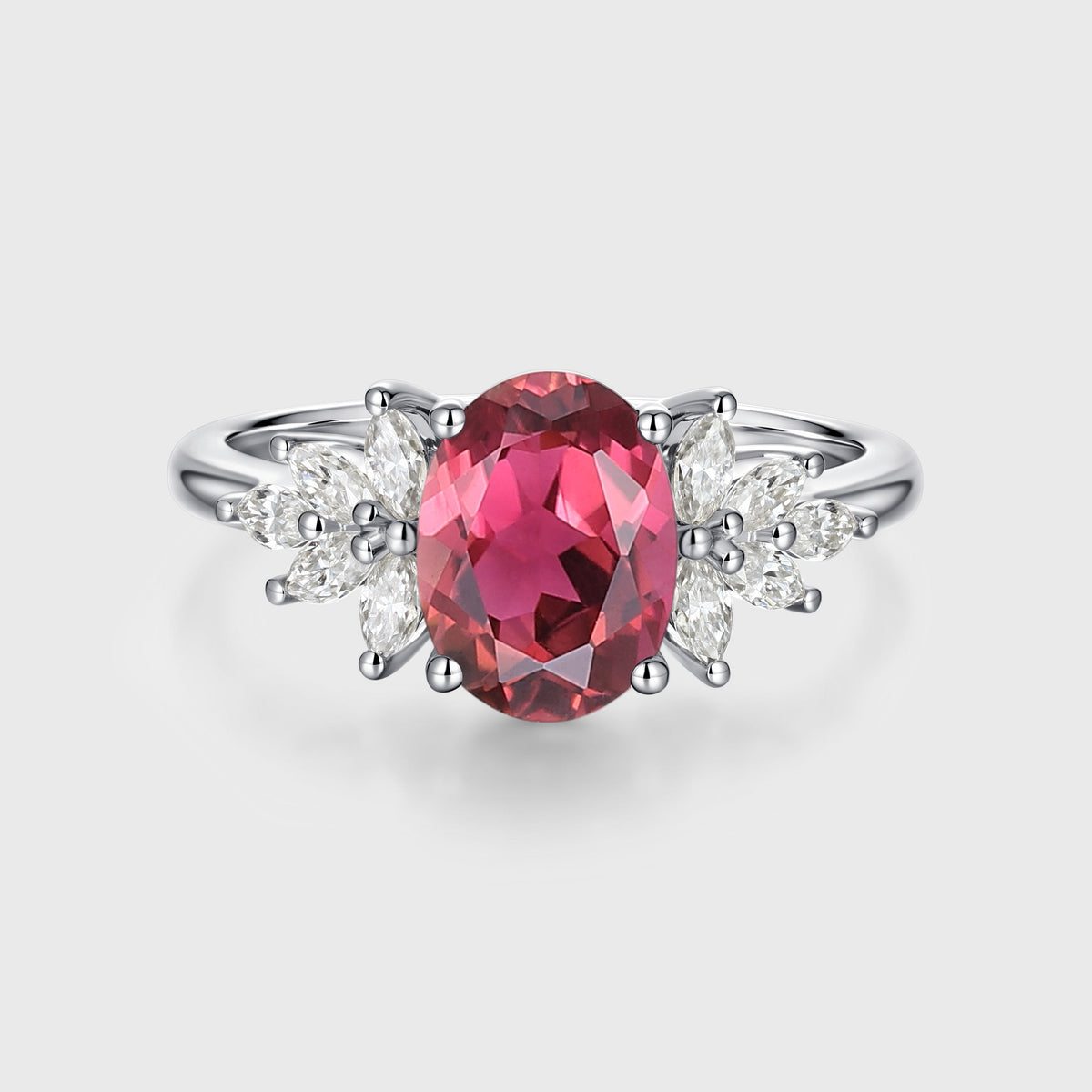 1.5Carat Oval cut Tourmaline Cluster Engagement Ring