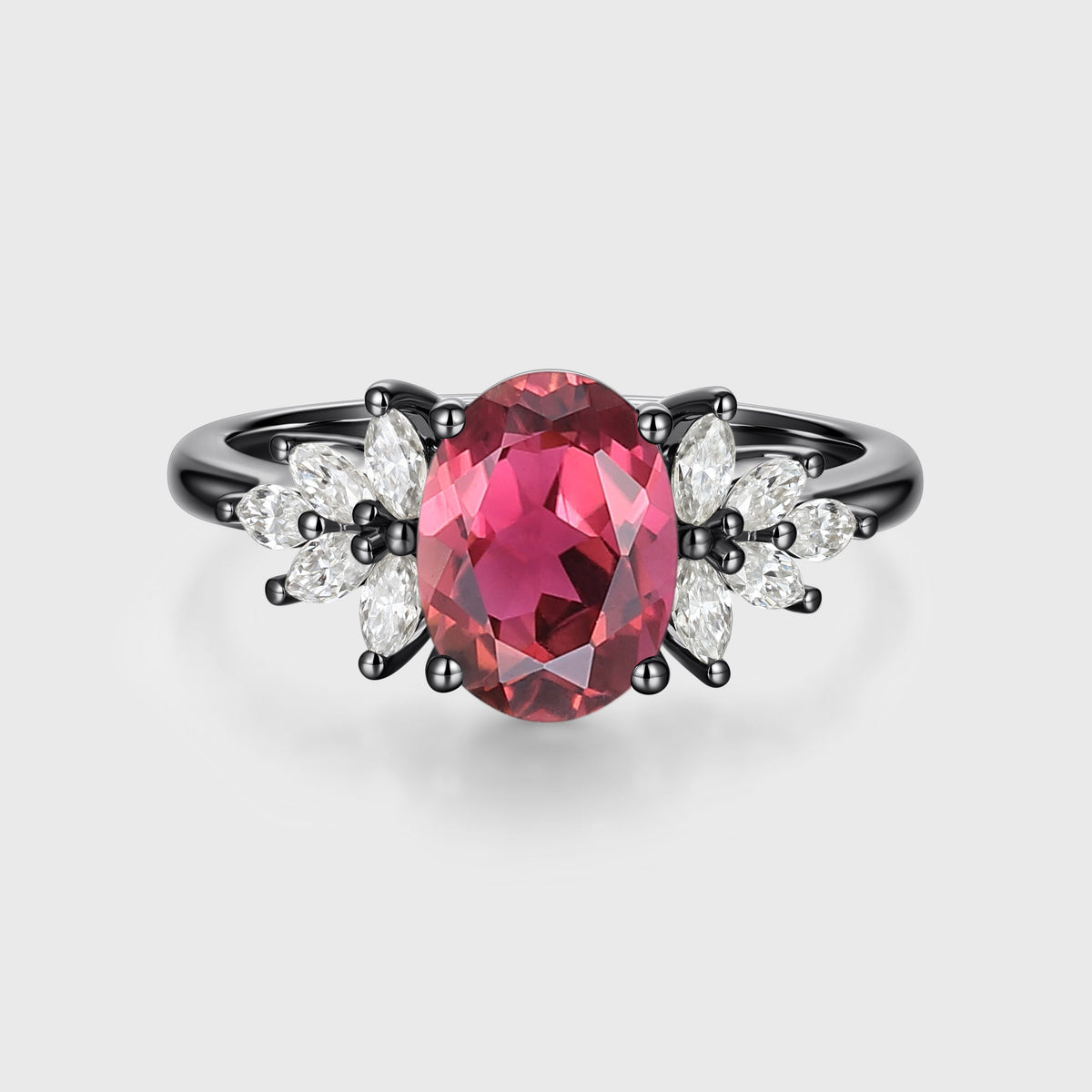 1.5Carat Oval cut Tourmaline Cluster Engagement Ring