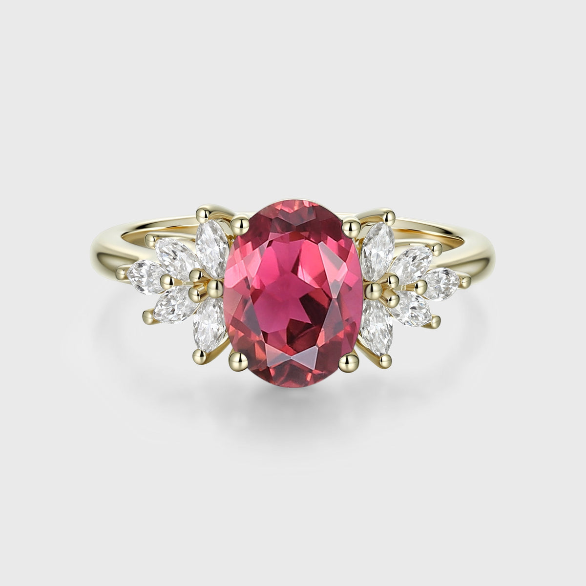 1.5Carat Oval cut Tourmaline Cluster Engagement Ring