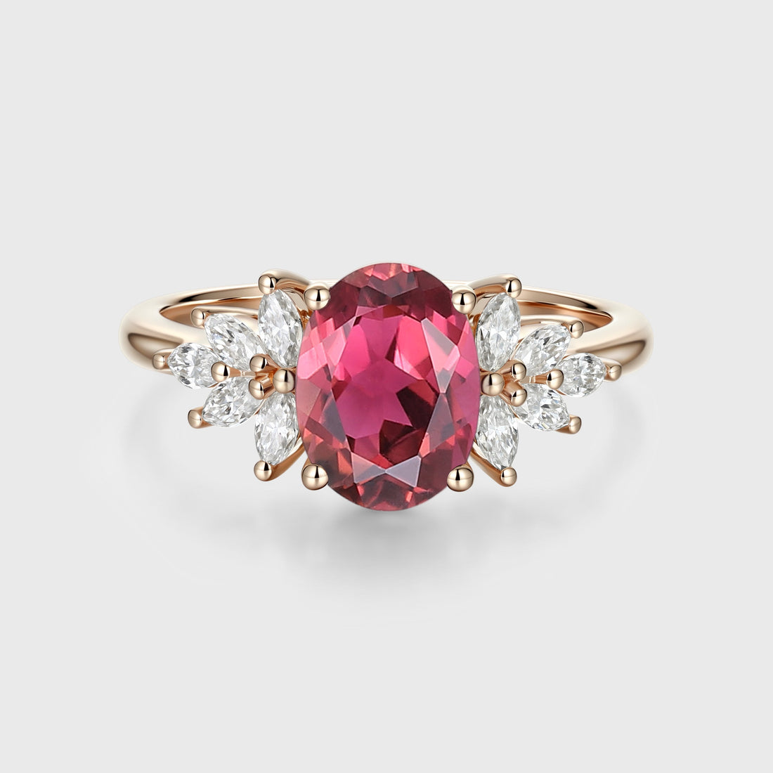 1.5Carat Oval cut Tourmaline Cluster Engagement Ring