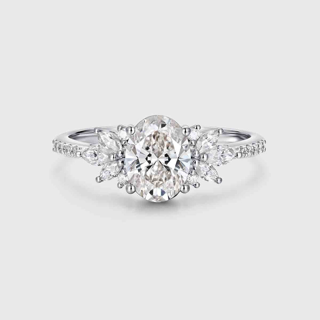 1.0CT~5.0CT Oval cut Lab grown Diamond Cluster Engagement Ring Luxury Pave Band