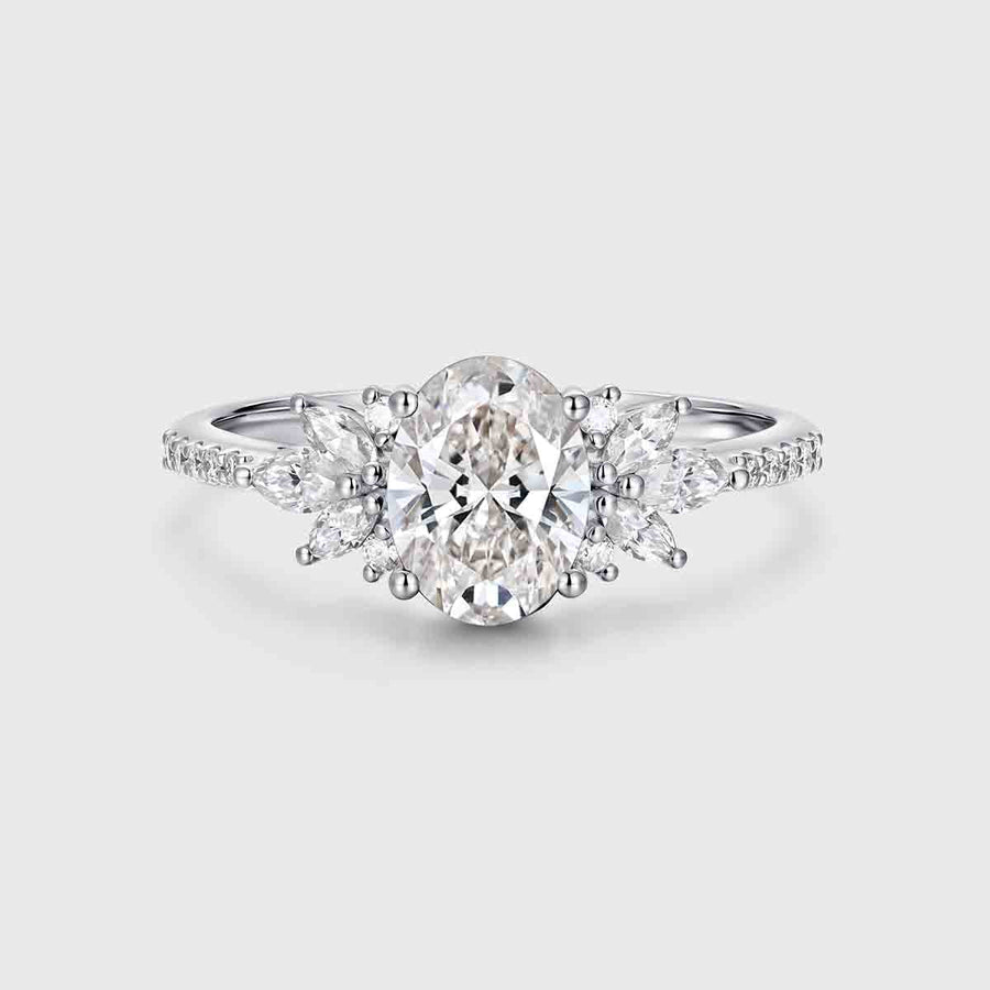 1.0CT~5.0CT Oval cut Lab grown Diamond Cluster Engagement Ring Luxury Pave Band