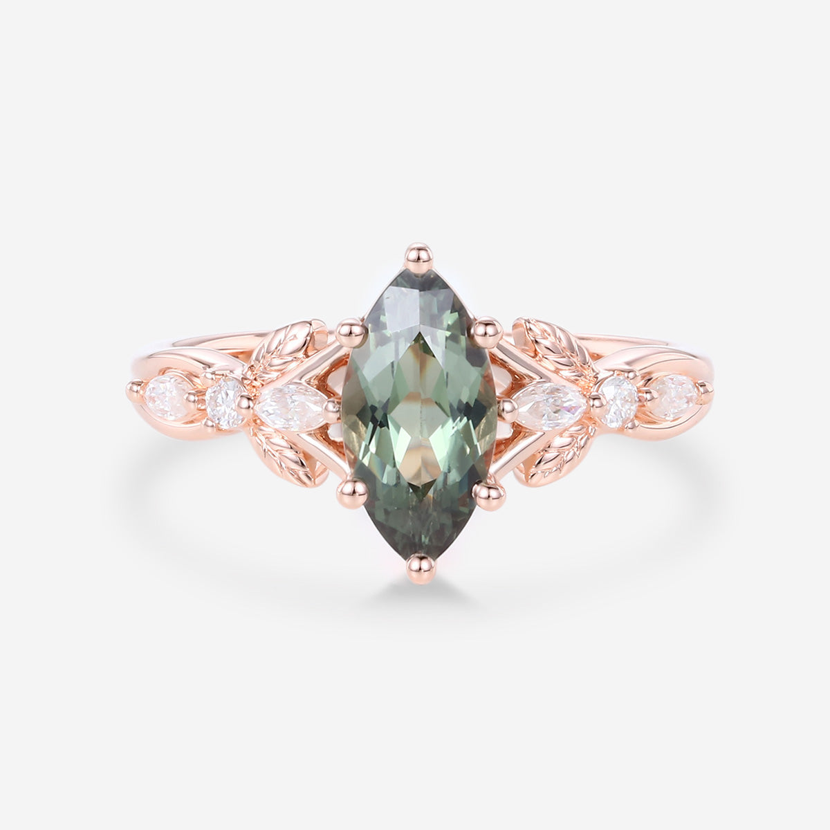 Marquise cut Lab Blue Green Sapphire Engagement Ring