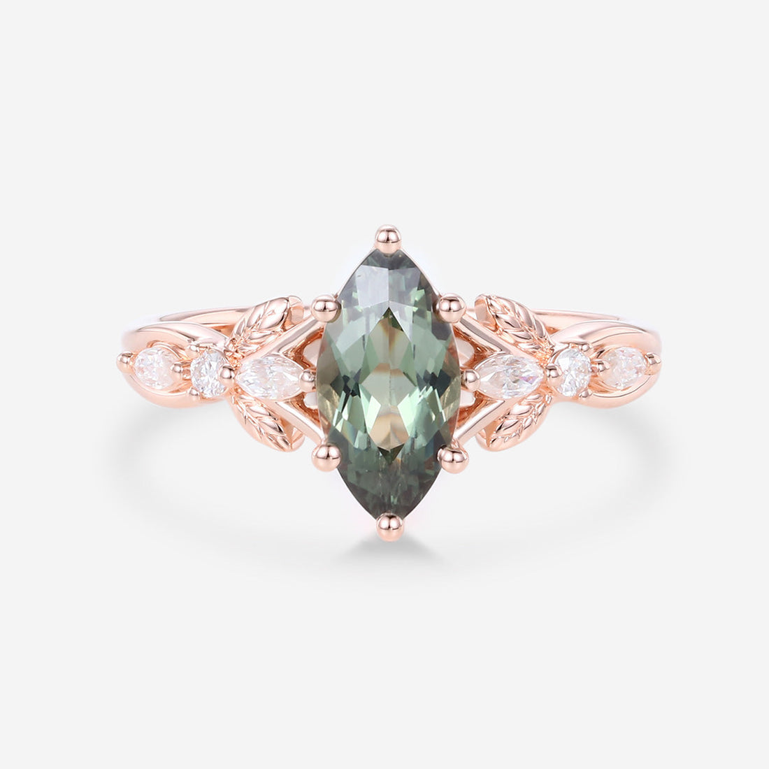 Marquise cut Lab Blue Green Sapphire Engagement Ring