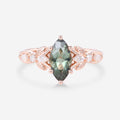 Marquise cut Lab Blue Green Sapphire Engagement Ring