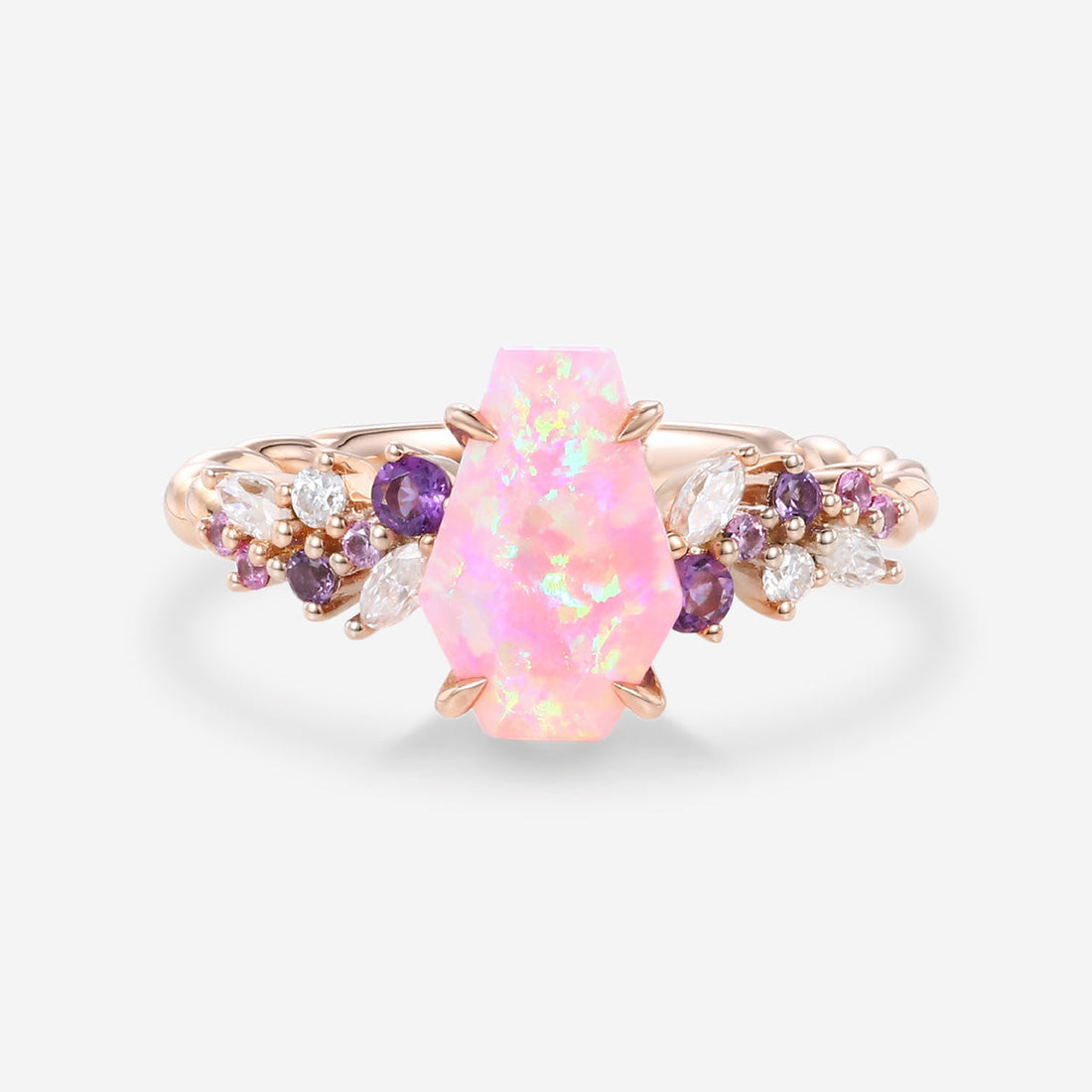 1.1Carat Coffin cut Lab Pink Opal Engagement Ring