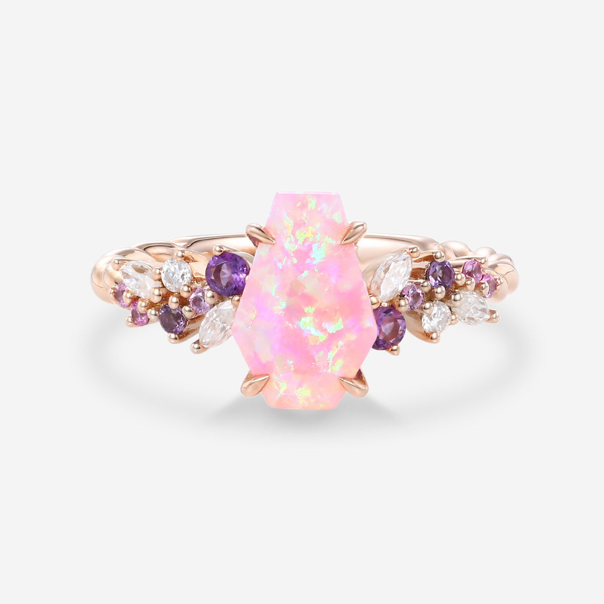 1.1Carat Coffin cut Lab Pink Opal Engagement Ring
