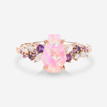 1.1Carat Coffin cut Lab Pink Opal Engagement Ring