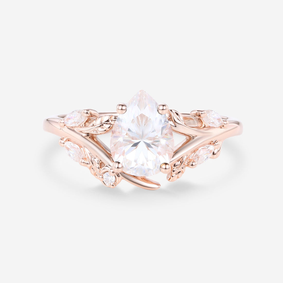 Nature Inspired Pear cut Moissanite Engagement Ring