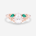 Pear cut Moissanite + Lab Emerald Engagement Ring