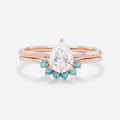 1.2 Carat Pear cut Lab Grown Diamond + Turquoise Wedding bridal set