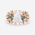 Pear cut Lab Grown Diamond + Moss agate Wedding bridal set