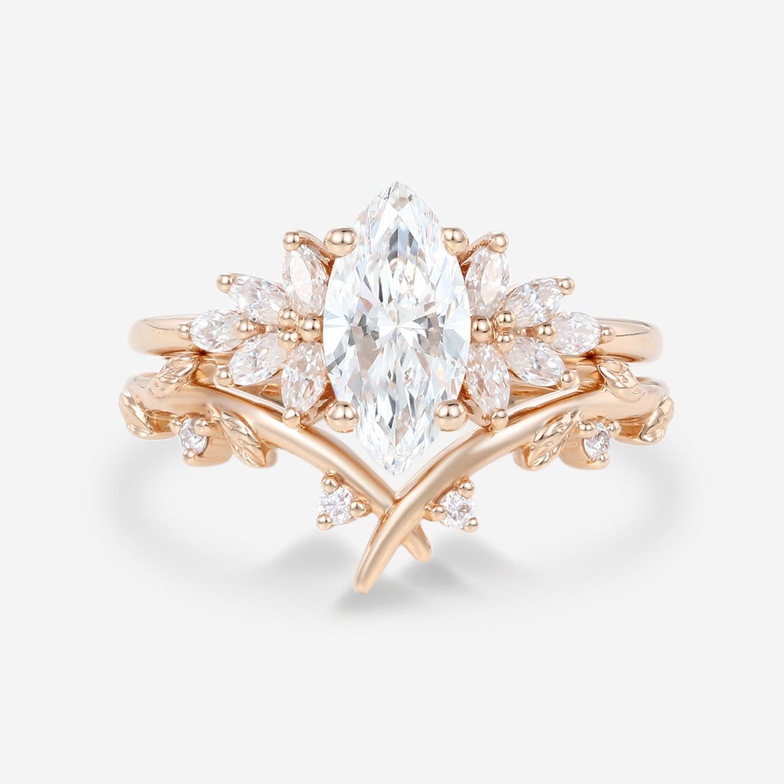 1.0 Carat Marquise cut Lab Grown Diamond Wedding bridal set