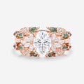 Oval cut Lab Grown Diamond + Moss agate Wedding bridal set