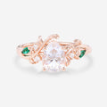 Nature Inspired Pear cut Moissanite + Lab Emerald Engagement Ring