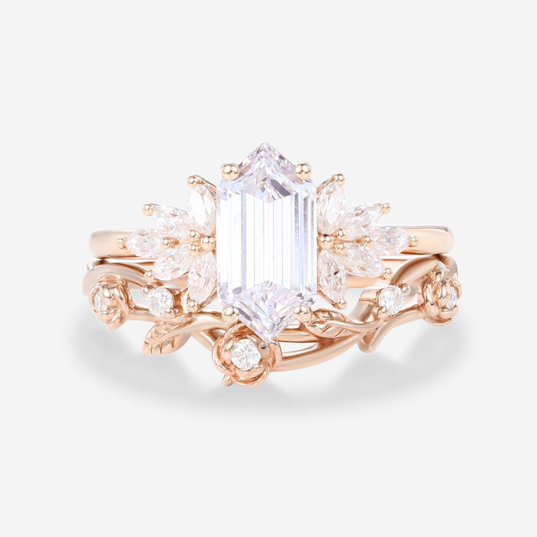 Hexagon cut Lab grown Diamond Wedding bridal set