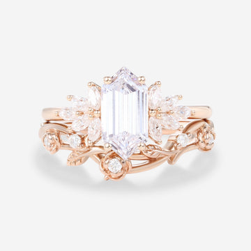Hexagon cut Lab grown Diamond Wedding bridal set