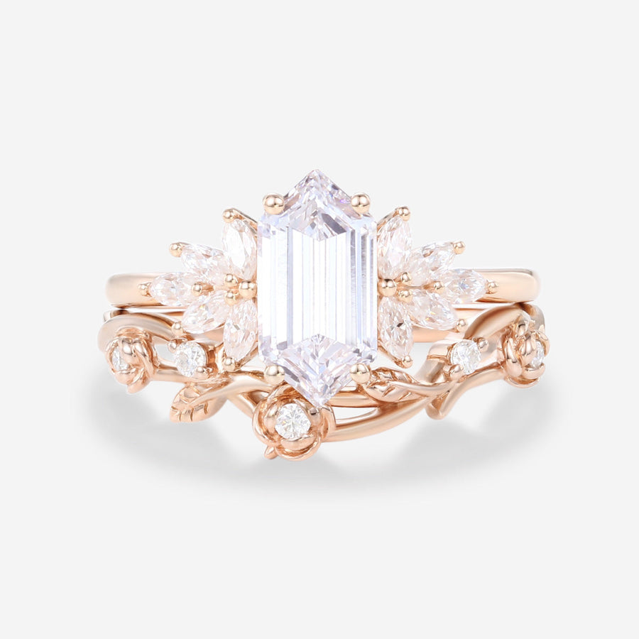 Hexagon cut Lab grown Diamond Wedding bridal set