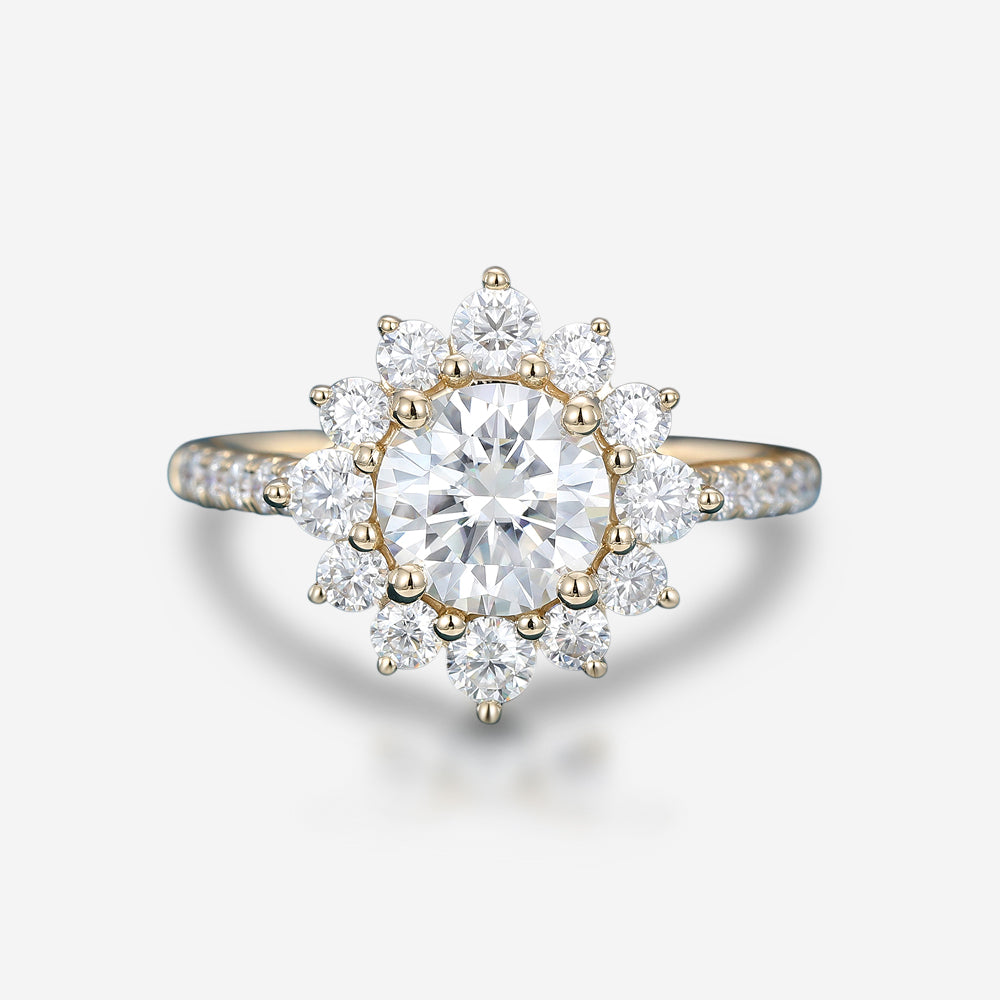 Round Moissanite Halo | Flower Half Eternity Engagement ring