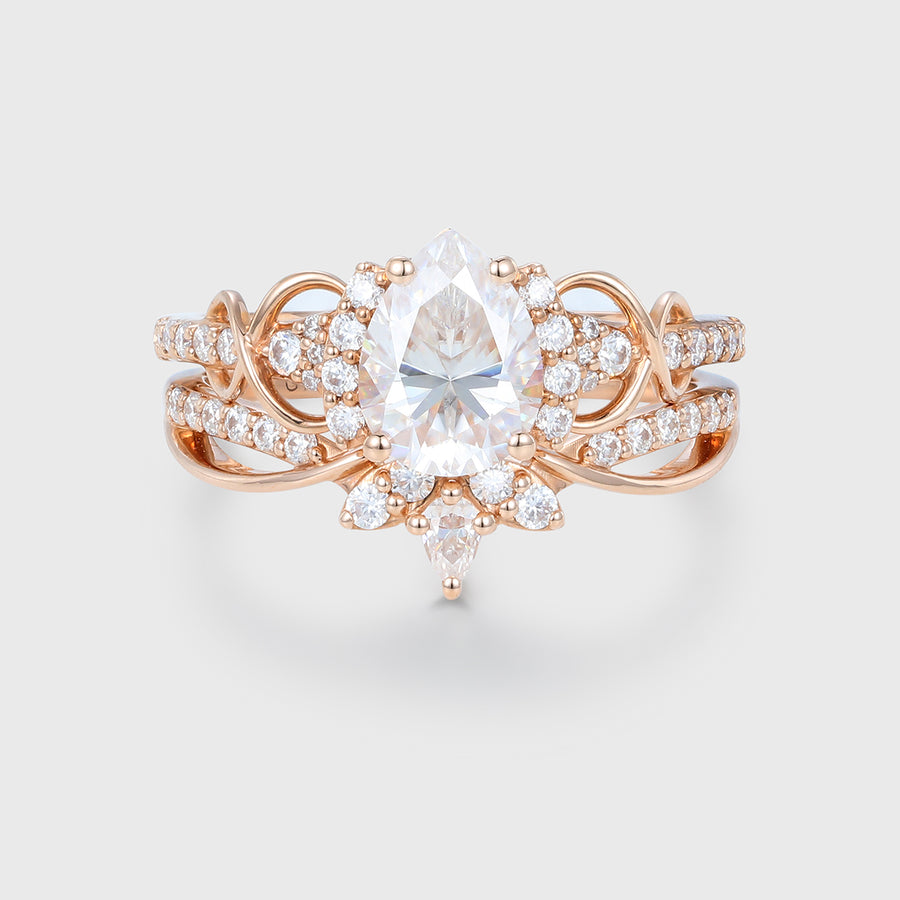 Pear cut Moissanite Engagement ring Bridal Set