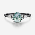 Natural Green Moss Agate Oval cut cluster Engagement Ring