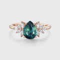 1.2Carat Pear Blue-Green Sapphir Cluster Engagement ring