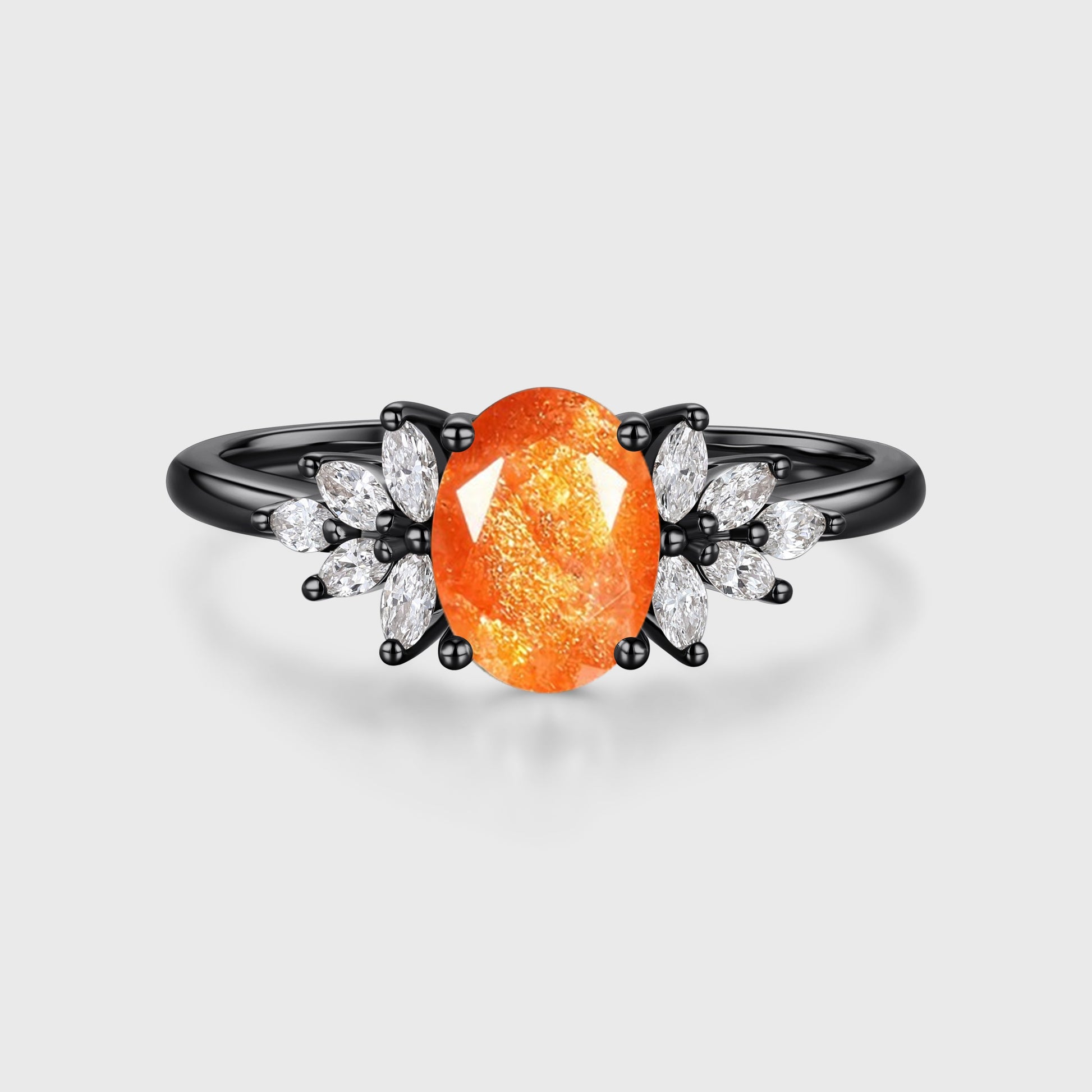 Oval Sun Stone Cluster Engagement Ring