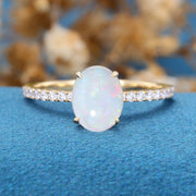 Oval Opal pave band half eternity Engagement ring